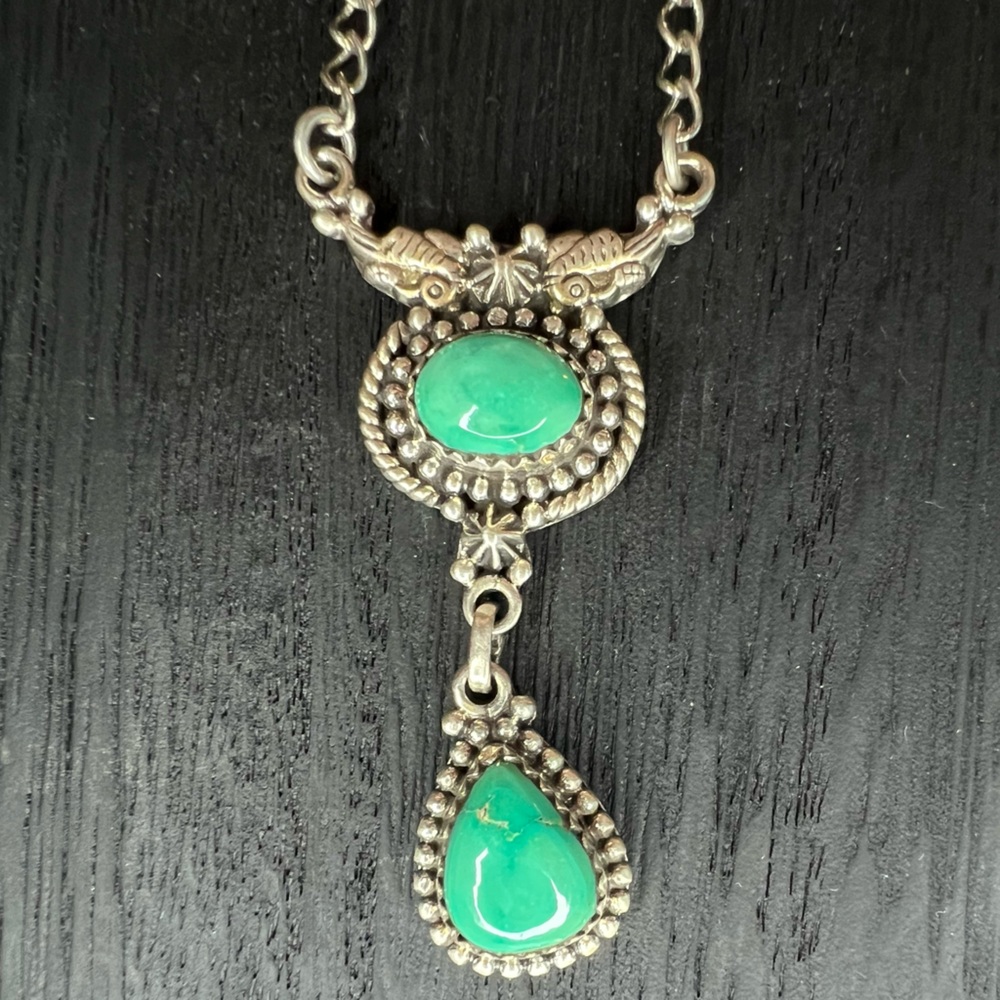 18” Emerald Valley Turquoise Sterling Silver Angel Drop Necklace
